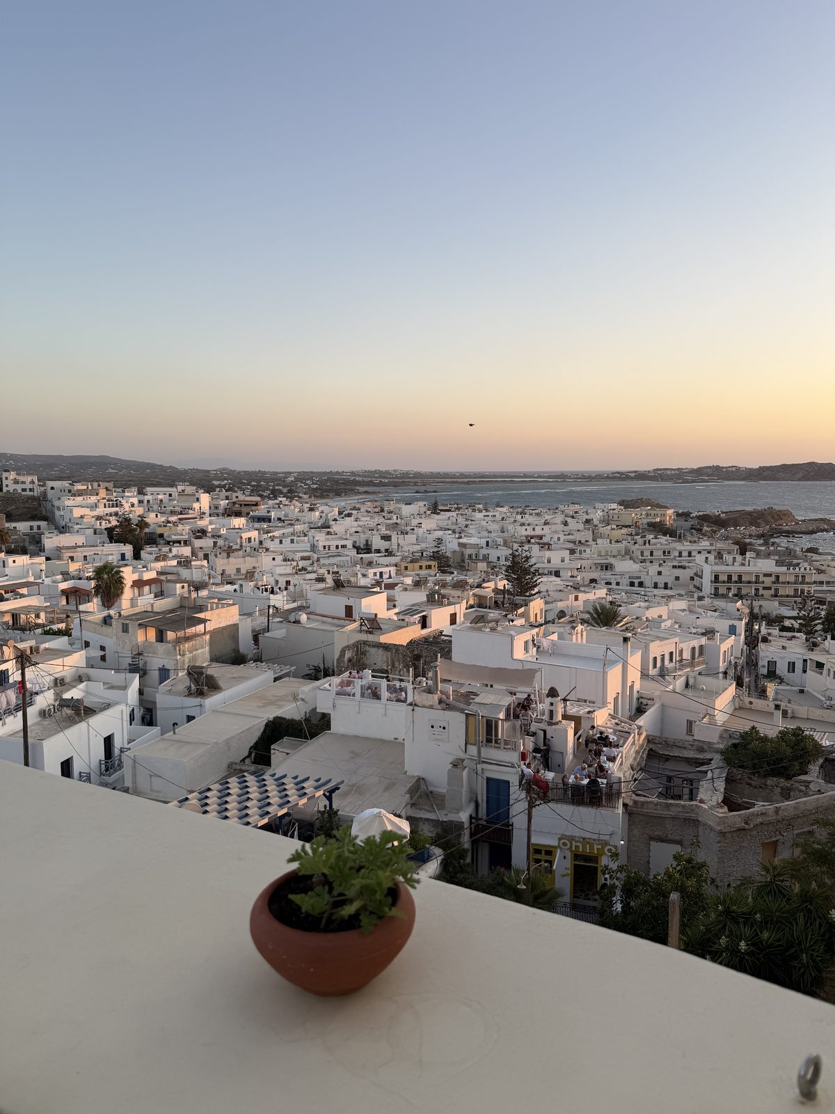 Naxos town from the Avaton 1739 rooftop bar at sunset