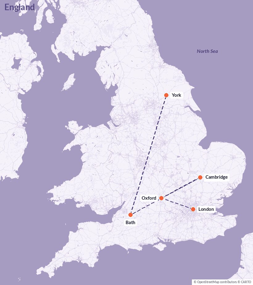 Route map — Queer England — The Historic Cities