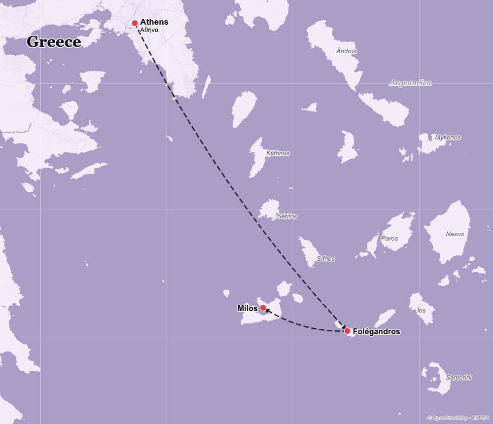 Route map — The Quiet Cyclades: Folegandros & Milos
