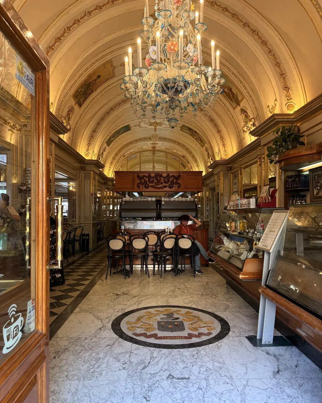 Interior of Caffè Cordina, Valletta, with the vaulted ceiling painted by Giuseppe Calì