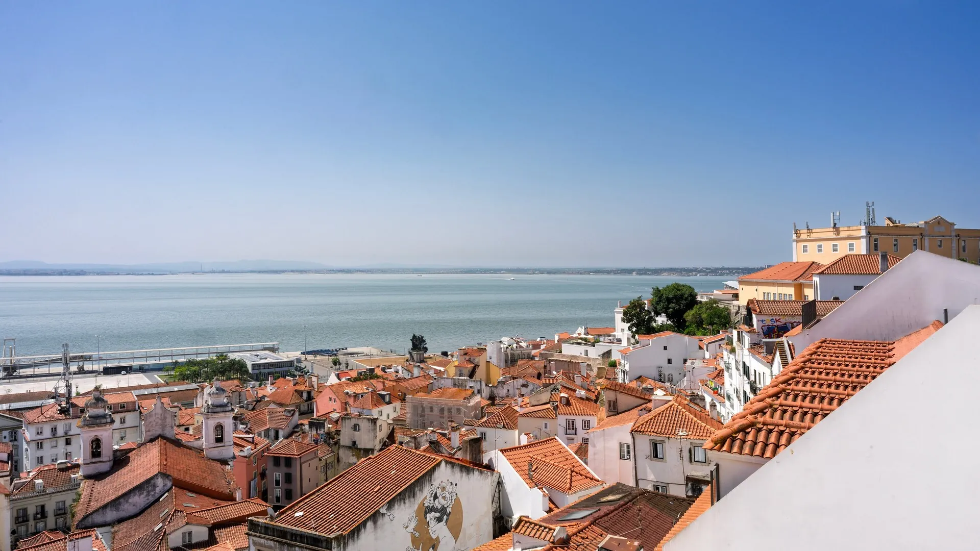Lisbon rooftops and the Tagus, Portugal
