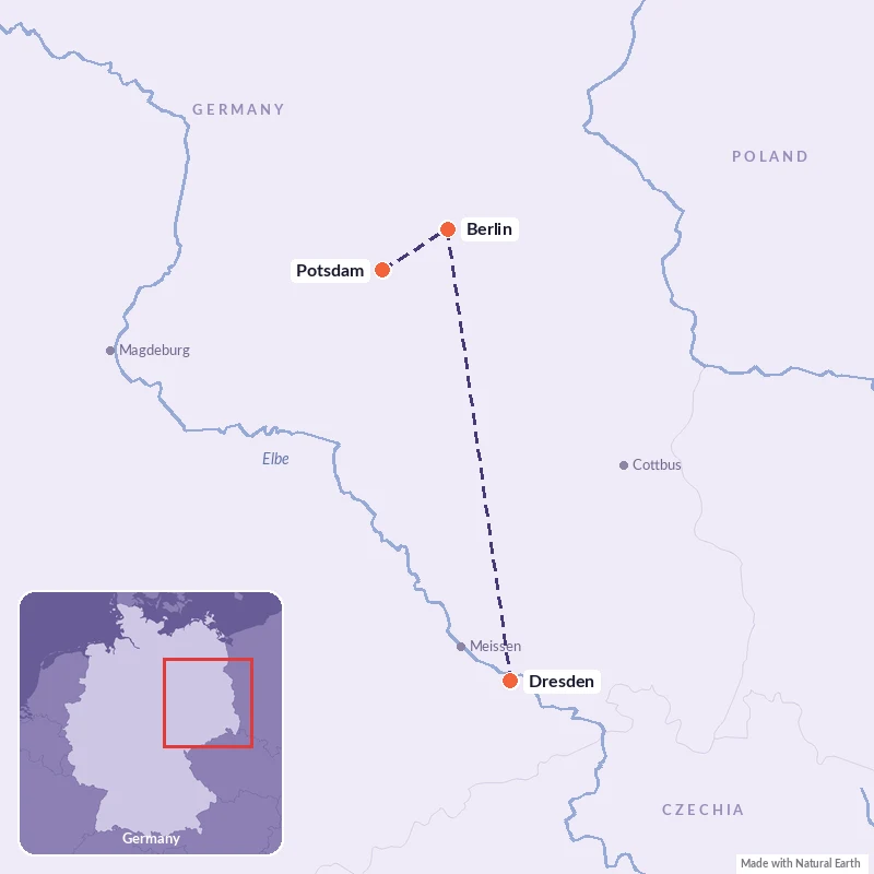 Route map — Germany: Berlin, Potsdam and Dresden